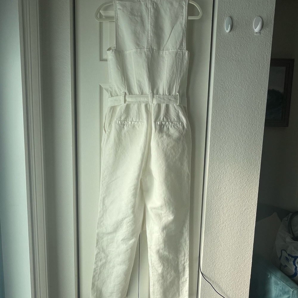 Sundance White Sleeveless Utility Zip Jumpsuit with Tie Belt - Cotton Linen - Picture 6 of 16